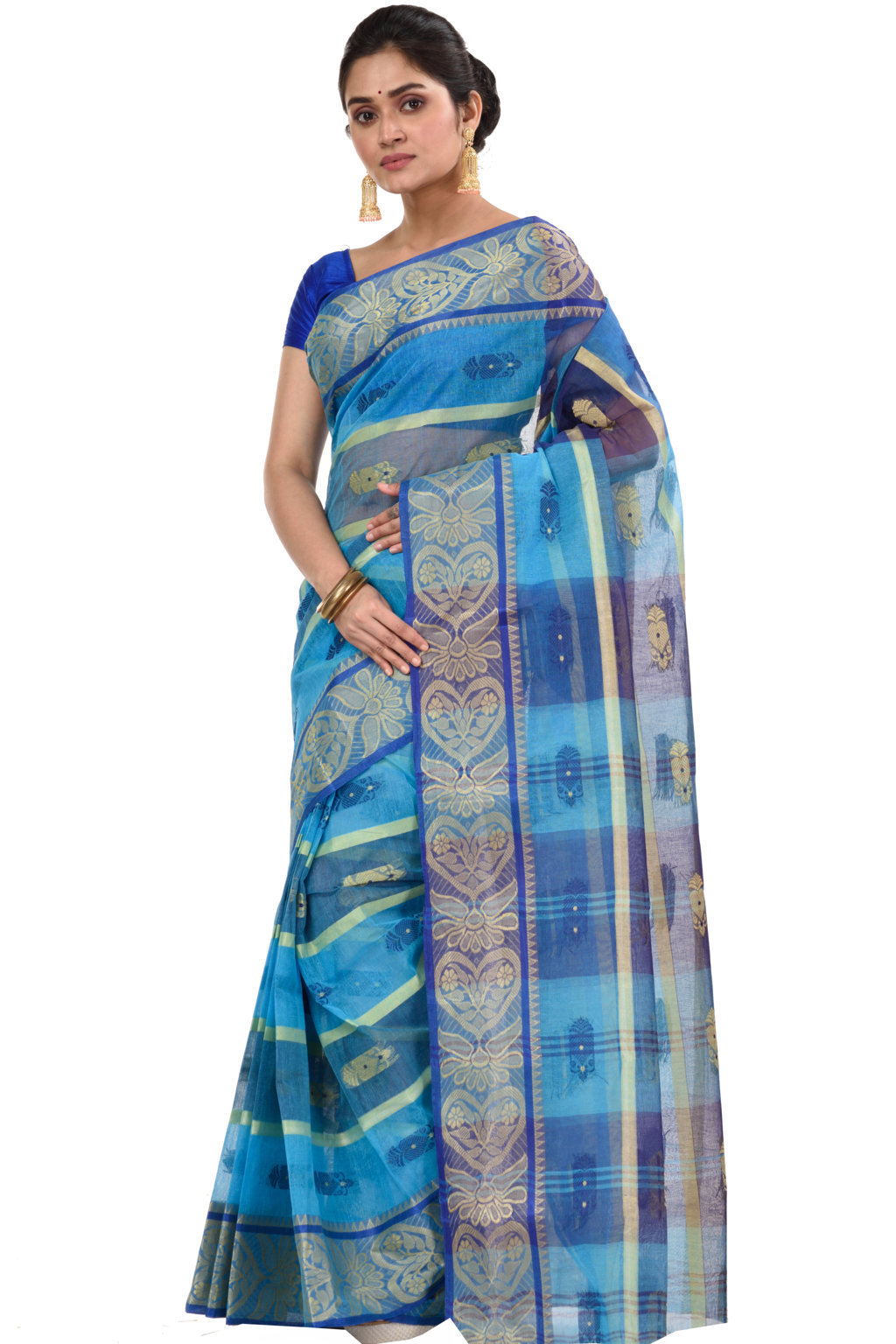 Blue Pure Cotton Krishnakali_Ankit Tant Saree (773)